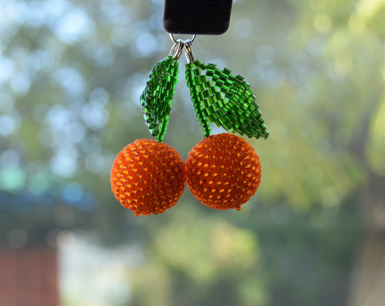 cherry Car accessories for women Rear view mirror charm for accessories Tangerine charm beaded car charm orange car charm image 1