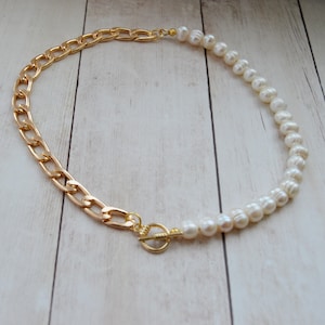 Handmade Pearl choker necklace Natural pearls chain Women's jewelry Gift for her beaded Fashion gold accessories 18 k