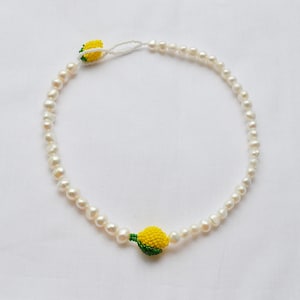 Pearl choker necklace for women with fruits lemon beads Summer jewelry Handmade fruit