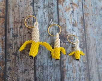 Beaded Banana Hoop Earrings, Fruit Jewelry