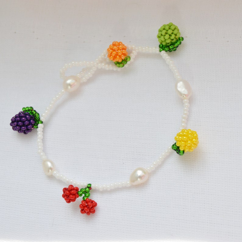 Beaded Bracelet for women Fruits mixed charms Beads lime, cherry, lemon, plum, orange, gift for her image 6