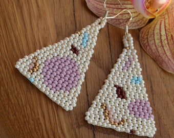 Beaded triangle asemitric earrings Moon sun abstract handwoven asemitric  boho jewelry gifts for her