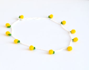Fruit  yellow lemon Bead necklace  for women fruit necklace choker with pendant Tiny Beaded  Miniature Food  jewelry