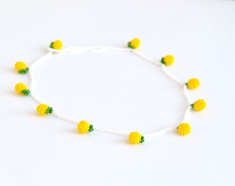 Tiny yellow lemon Bead choker necklace for women fruit with pendant Beaded Tutti Frutti Miniature Food  Fruit jewelry