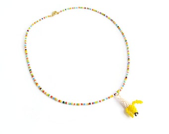 Beaded necklace  for women with fruit pendant banana multicolored Miniature Food / Lemon / Peach / Strawberry / Fruit jewelry