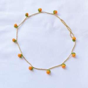 Tiny Orange Bead necklace  for women with gold base fruit necklace choker with pendant Beaded  Miniature Food  Fruit jewelry