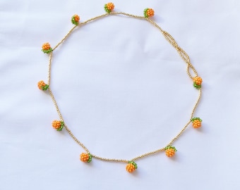 Orange Bead Choker Necklace: Czech Glass, Miniature Fruit