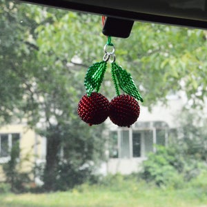 cherry Car accessories for women Rear view mirror charm for accessories Tangerine charm beaded car charm orange car charm image 7