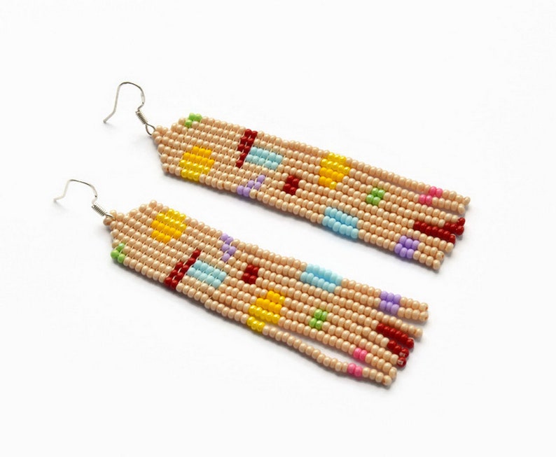 Beaded Fringe Earrings / Dangle Earrings/seed Bead Native Etsy