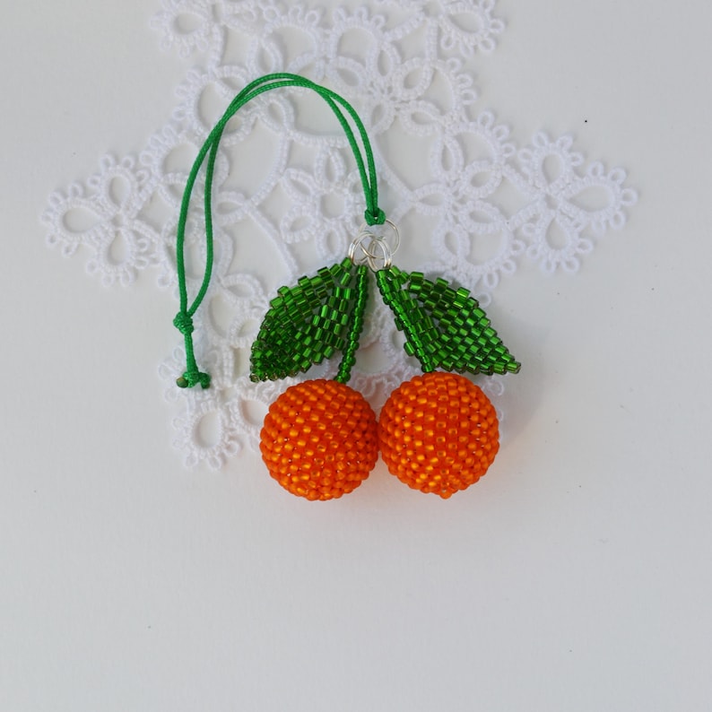 cherry Car accessories for women Rear view mirror charm for accessories Tangerine charm beaded car charm orange car charm image 6