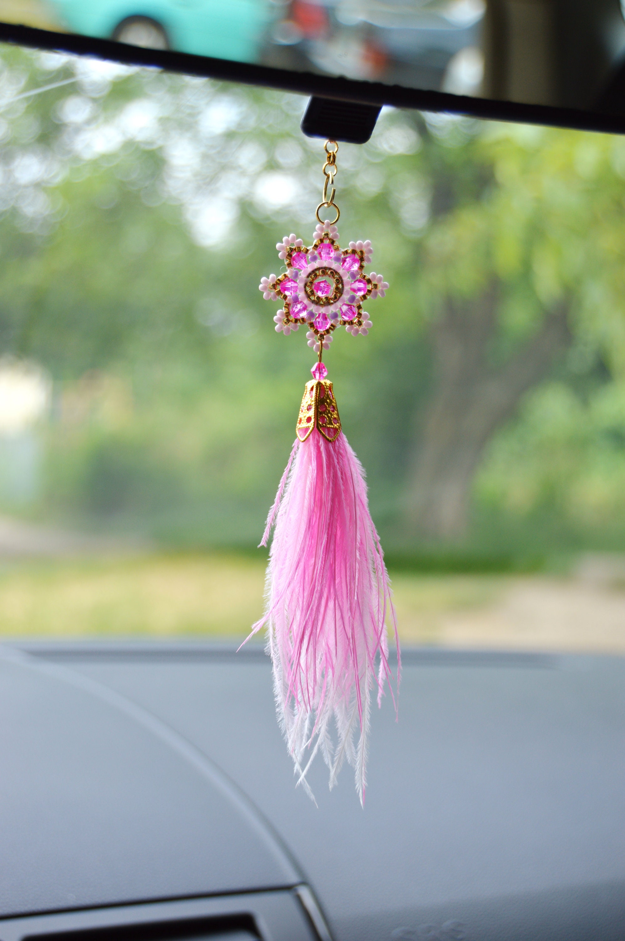 Flower Rear rear view mirror accessories car for women Feather Etsy