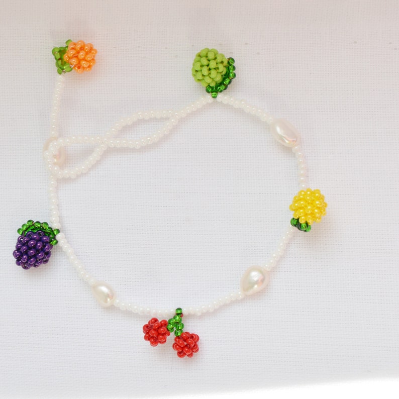 Beaded Bracelet for women Fruits mixed charms Beads lime, cherry, lemon, plum, orange, gift for her image 7