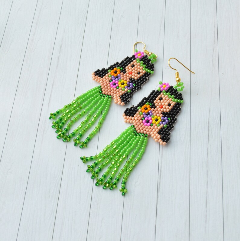 Beaded Dangle Earrings Tassel Hula Girl Gift for Her Jewelry Etsy