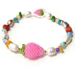 Strawberry Fruits white pearl bracelet for women with Handmade beads jewelry yellow