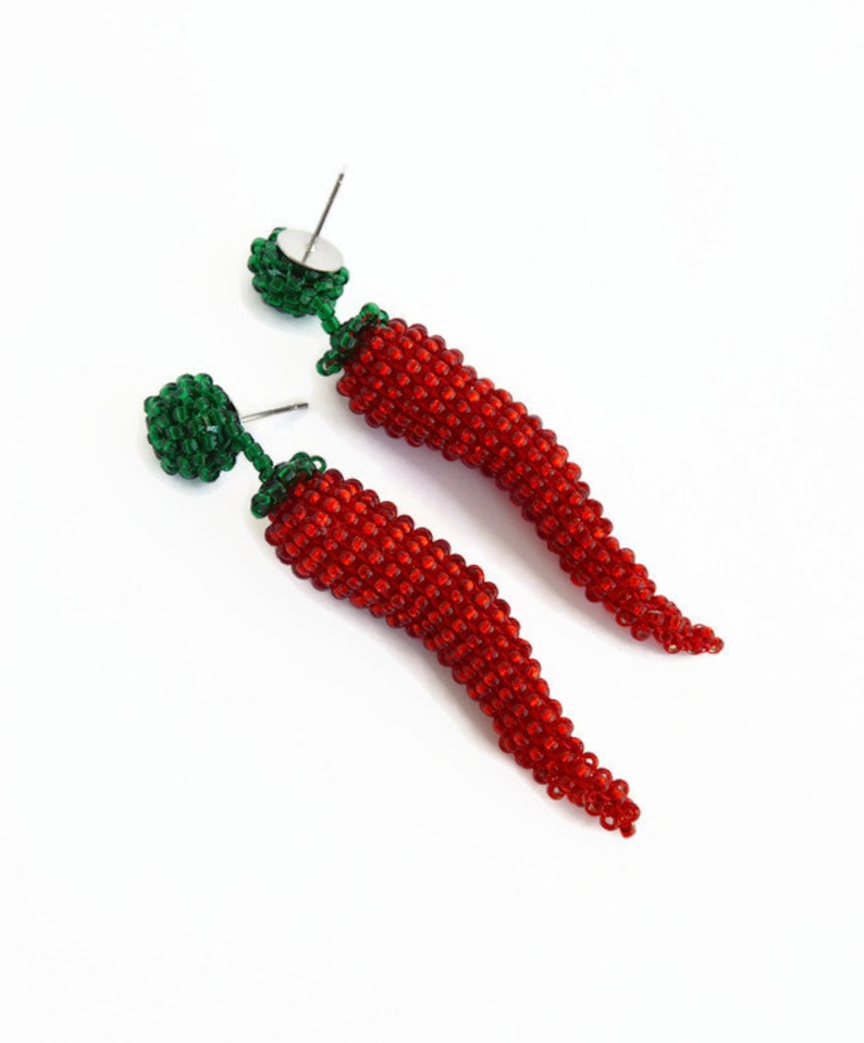 Red Hot Chili Pepper Earrings Beaded Food Earrings Etsy