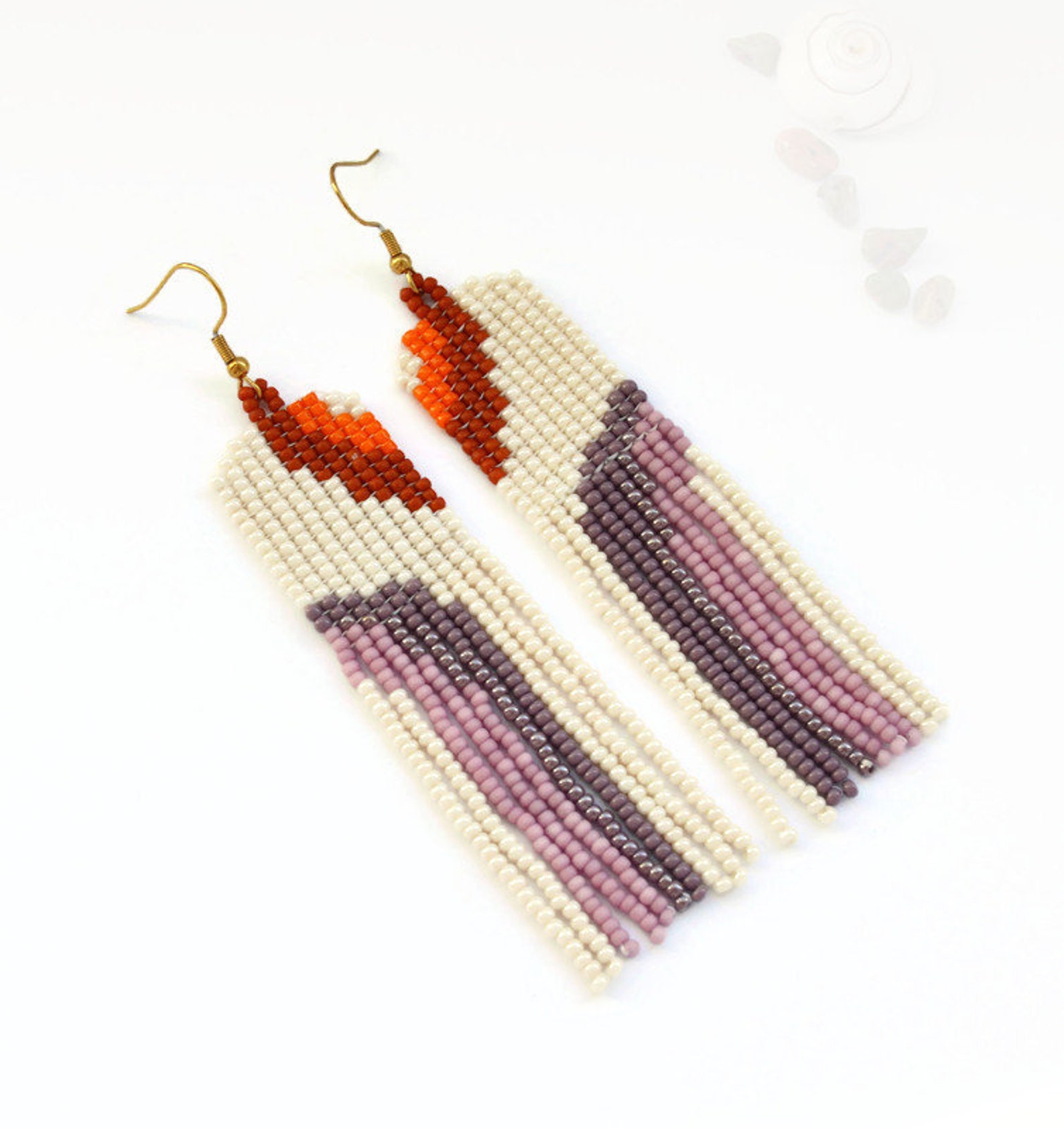Abstract Beaded Fringe Earrings / Thin Long Earrings/ Etsy