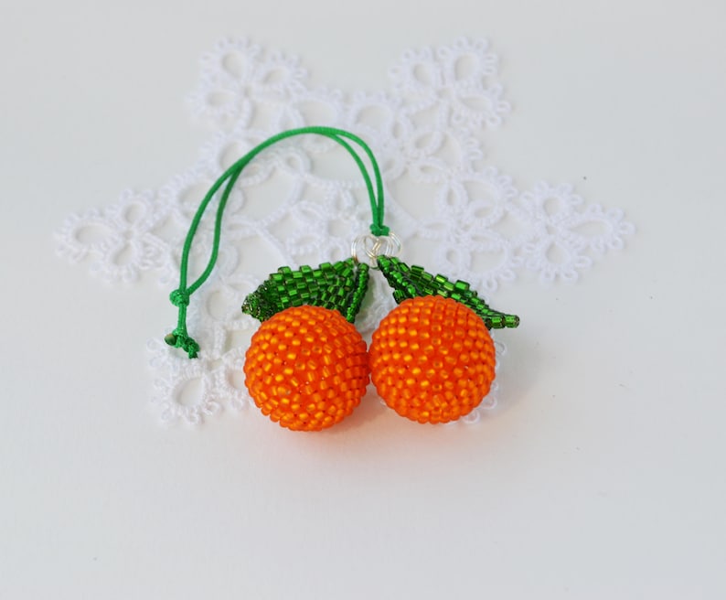 cherry Car accessories for women Rear view mirror charm for accessories Tangerine charm beaded car charm orange car charm image 5