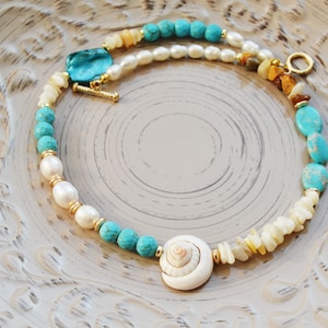 Süßwasserperle türkis Perlen Choker Halskette Muscheln Perlen Schmuck für Frauen Strand Halskette handmade