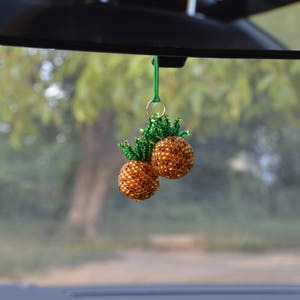 Pineapple Rear view mirror charm Car accessories for woman fruit Gold Pineapple gifts Key chain Car charm decor boss lady gifts image 3