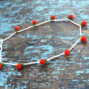 Tiny red strawberry Bead necklace  for women fruit necklace choker with pendant Beaded Tutti Frutti Miniature Food  Fruit jewelry