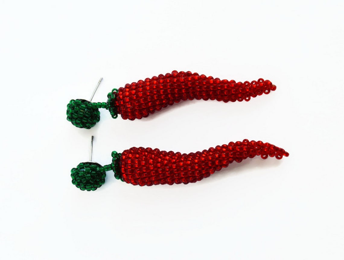 Red Hot Chili Pepper Earrings Beaded Food Earrings Etsy