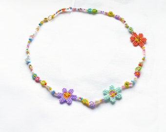 Flowers smiley Beads y2k  necklace choker  for women multicolor daisy Miniature beaded jewelry Charm colorful seed beads necklace