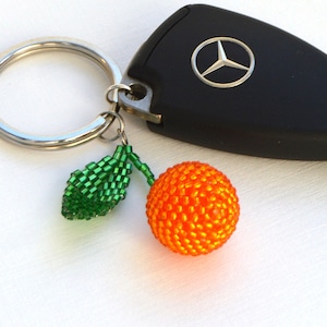 Fruit Orange keychain Car accessories for woman Mandarin keychain beaded cute keychain funny keychain Fruit accessory