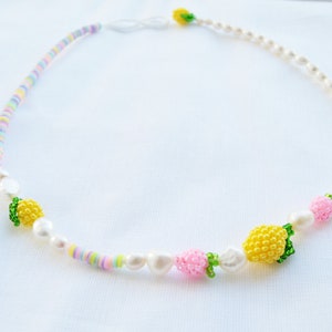 Pearls Strawberry lemon choker necklace for women with fruits beads Summer jewelry Handmade fruit pink freshwater pearl