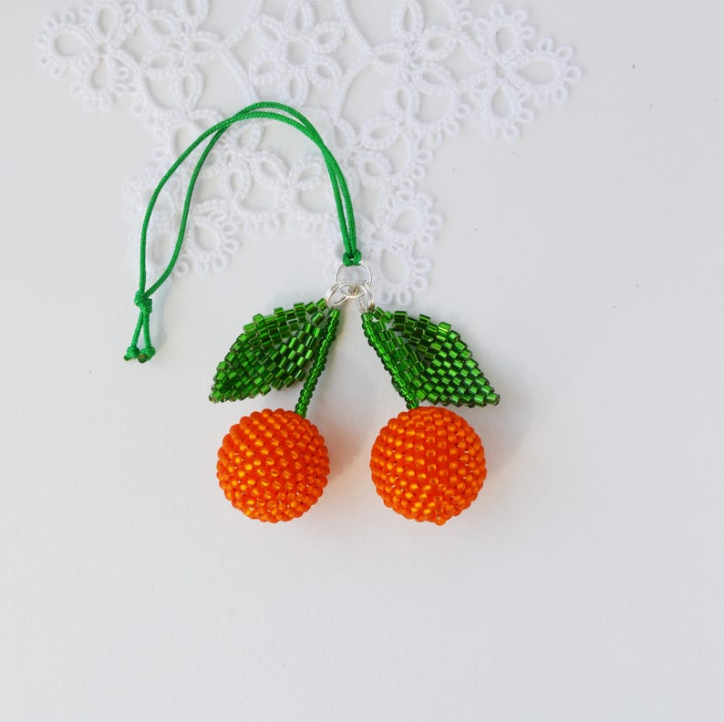 cherry Car accessories for women Rear view mirror charm for accessories Tangerine charm beaded car charm orange car charm image 4