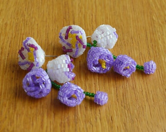 Purple white poppies Flower Beaded  earrings jewelry Lightweight earrings bohemian earrings Bell Handmade jewelry Lily of the valley