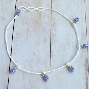 Fruits Beads choker necklace for women with light purple grape pendant Beaded jewelry  Fruit christmas gift for her
