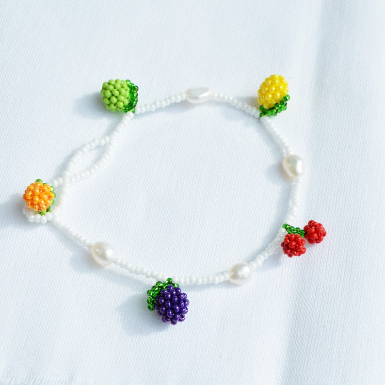 Beaded Bracelet for women Fruits mixed charms Beads lime, cherry, lemon, plum, orange, gift for her image 1