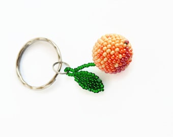 Peach Beaded keychain for women/ fruit accessory/ Small keychain