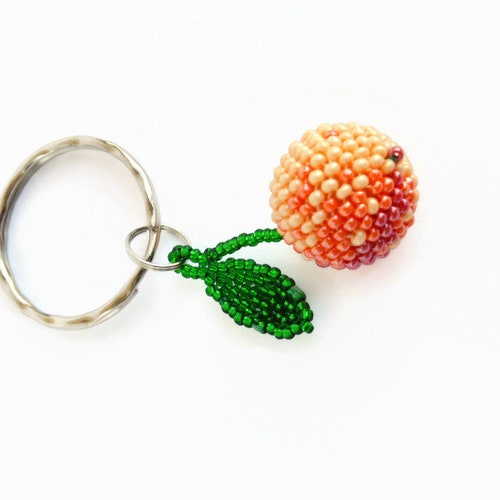 Peach Beaded Keychain for Women/ Fruit Accessory/ Small Etsy