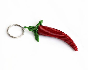 Beaded Chili Pepper Keychain for Women gift/ Car accessories for womens/ bag charm / Keyring /