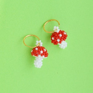 Fly agaric earrings Mushroom Jewellery Handmade beaded Jewelry