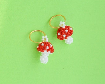 Fly agaric earrings Mushroom Jewellery Handmade beaded Jewelry