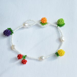 Beaded Bracelet for women Fruits mixed charms Beads lime, cherry, lemon, plum, orange, gift for her image 2