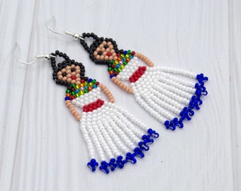 Native Americans Beaded Jewelry Frida Lady Earrings native jewelry Fiesta Doll Earrings Fringe earrings Tassel Seed bead