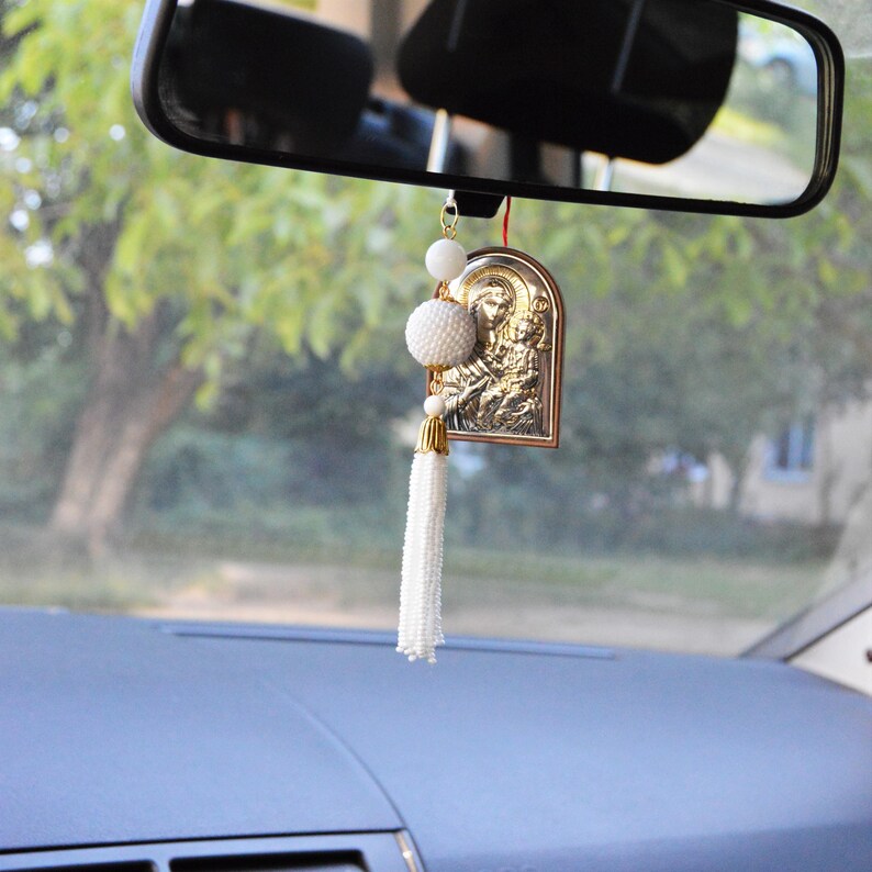 Rear view mirror charm car accessories for women White Tassel Etsy