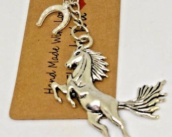 Tibetan Antique Silver Colour horse pony keyring