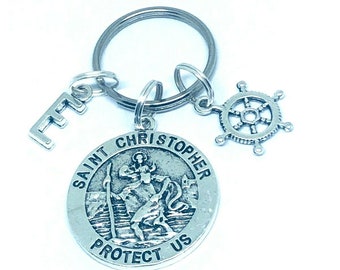 Personalised St Christopher ships helm, navy passing out, cruise, sailor, ship captain,  keyring