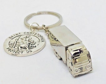 St Christopher & wagon keyring wagon driver gift truck driver gift safe journey