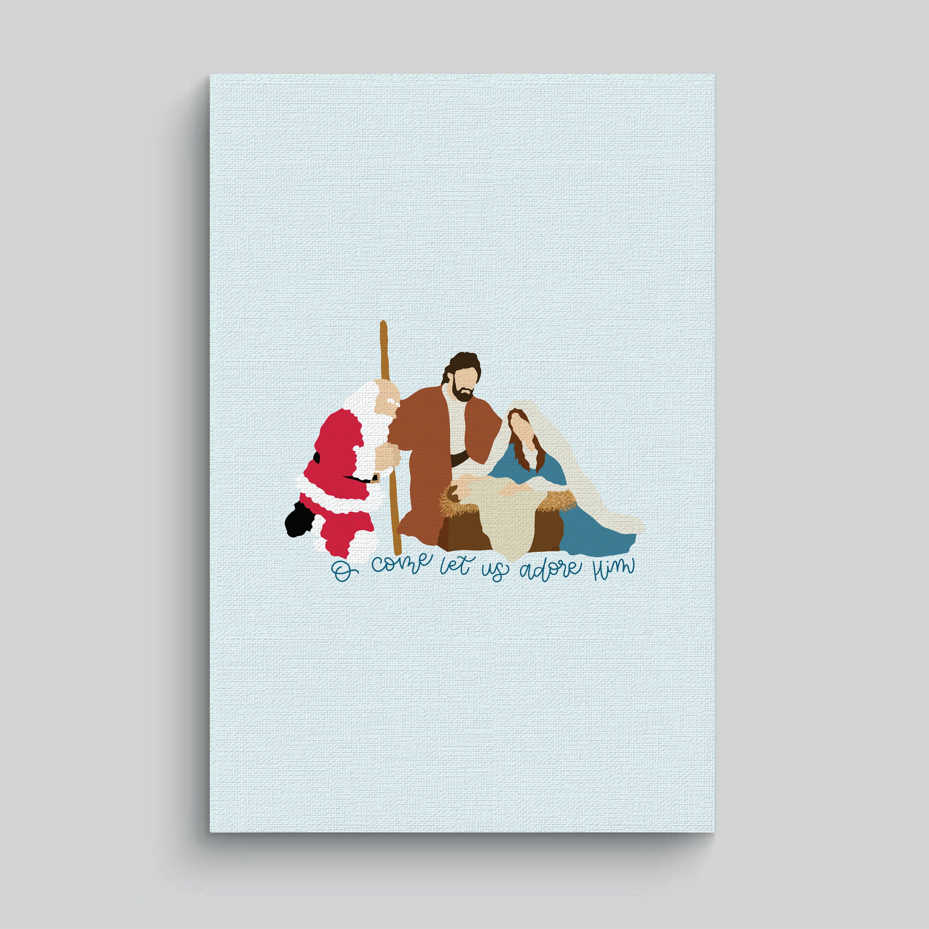 Santa Kneeling at the Manger Portrait Etsy