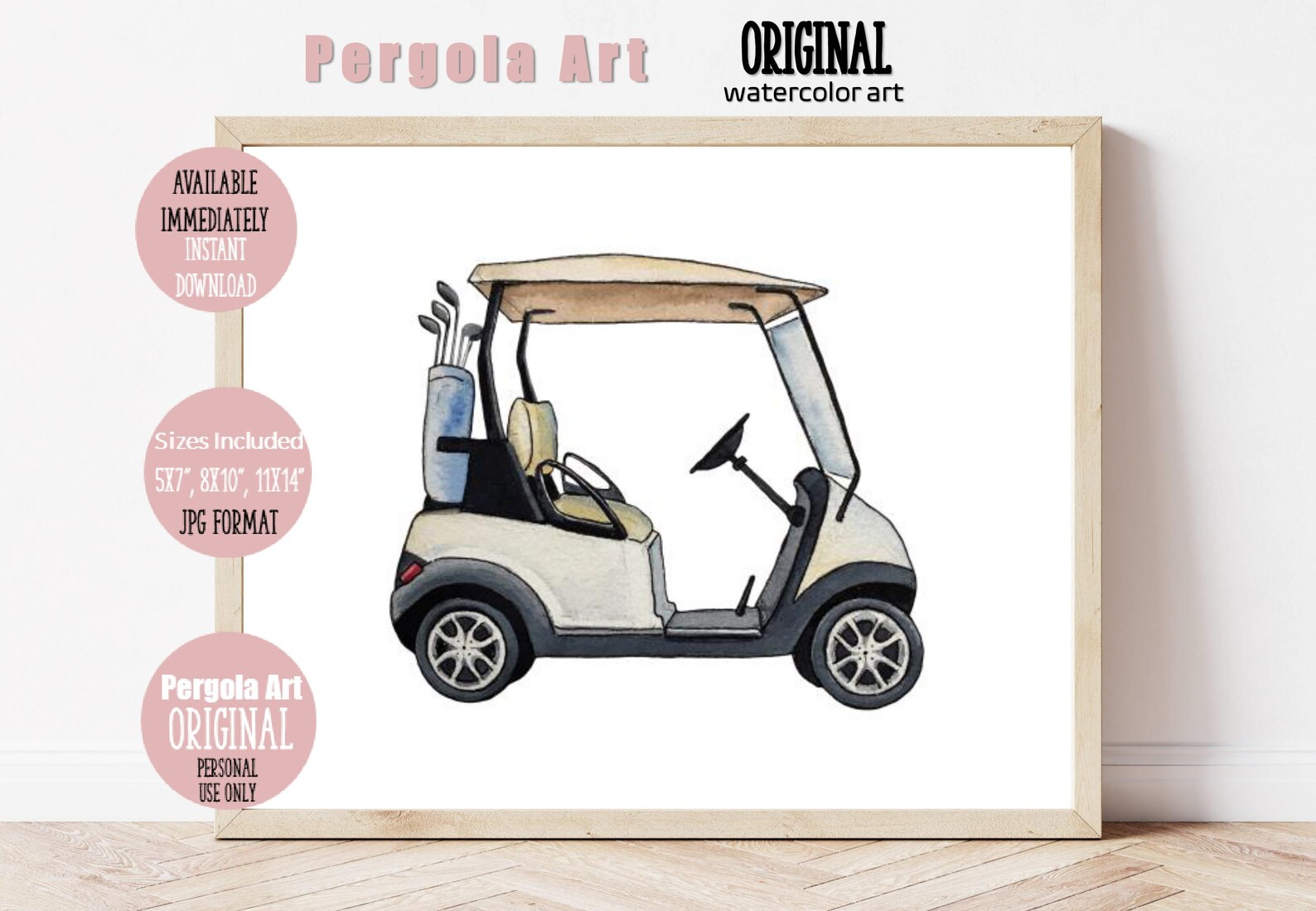 Golf Cart Art Watercolor Golf Car Print Vehicle Wall Art for Etsy
