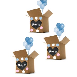 Triplets Gender Reveal Box Heart Sign - Triplets Gender Reveal Idea - Gender Reveal Party Decoration - Gender Reveal for Triplets Digital