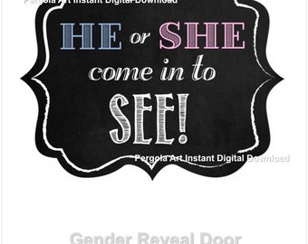 Gender Reveal Door Sign - Gender Reveal Decorations - Gender Reveal Ideas - Gender Reveal Party -He or She Door Sign Instant Download