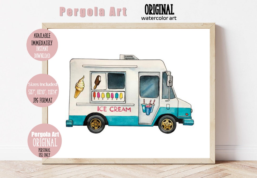 Icecream Truck Watercolor Ice Cream Truck Art Print Truck Etsy