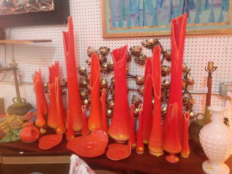 Mid century swung glass bittersweet footed vase. 22 1/2 Etsy