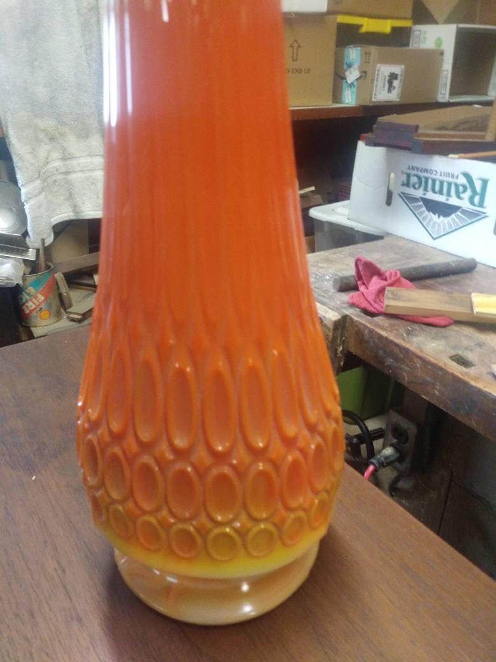 Mid century bittersweet glass floor vase 1000 eye pattern Etsy